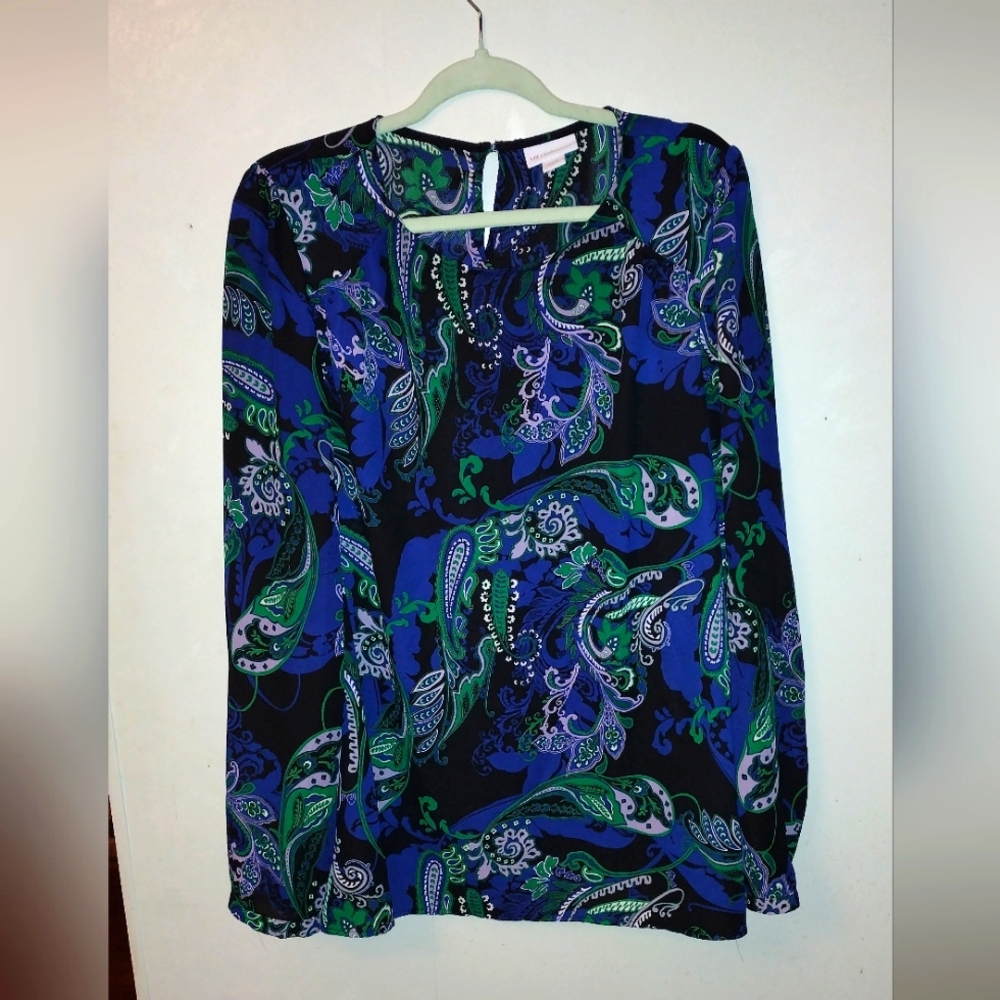 Paisley Print Blouse - Blue and Green